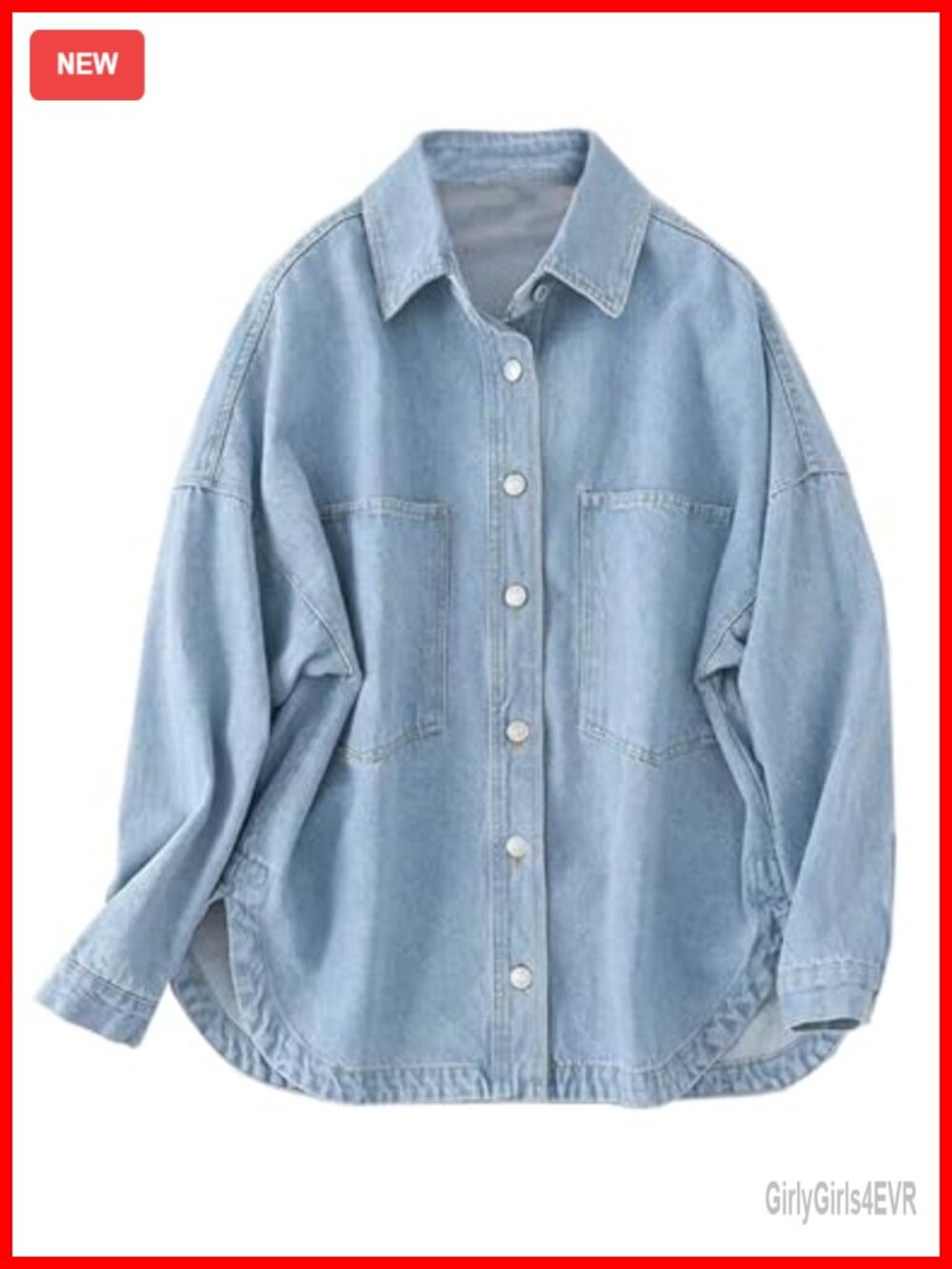 Oversized Denim Shacket Button Down Jean Jacket Cotton Polyester Long Sleeve